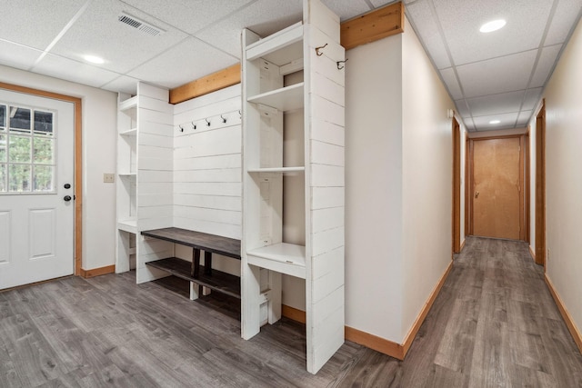 378 Last Best Pl, Kalispell, MT 59901 - mudroom featuring a drop ceiling, wood finished floors, and recessed lighting