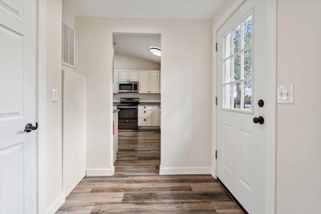378 Last Best Pl, Kalispell, MT 59901 - entrance foyer featuring dark wood-type flooring and lofted ceiling