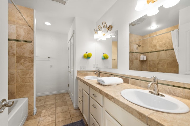443 Karrow Ave, Whitefish, MT 59937 - full bathroom featuring double vanity and shower / bath combo with shower curtain