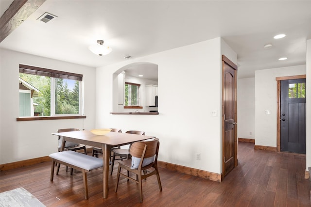 443 Karrow Ave, Whitefish, MT 59937 - dining area featuring dark wood-style floors, plenty of natural light, and recessed lighting