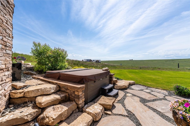155 Peacemaker Rdg, Belt, MT 59412 - view of patio / terrace with a hot tub and a view of rural / pastoral area