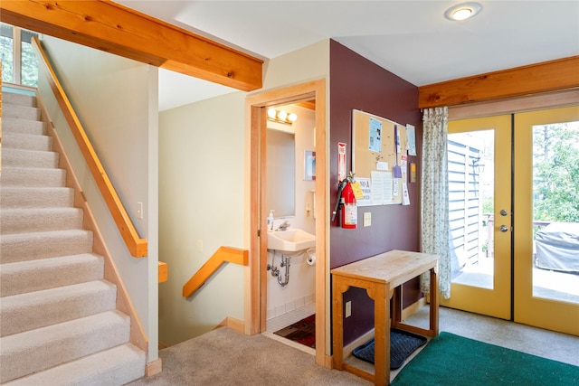 100 Deep Bay Dr, Lakeside, MT 59922 - doorway featuring french doors, carpet, and stairs