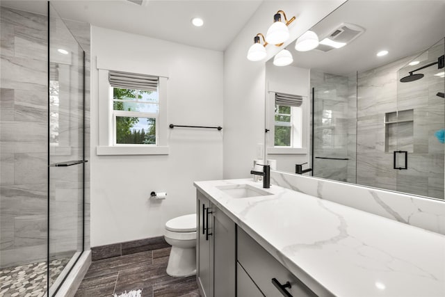 441/443 Karrow Ave, Whitefish, MT 59937 - bathroom with vanity, a stall shower, and recessed lighting