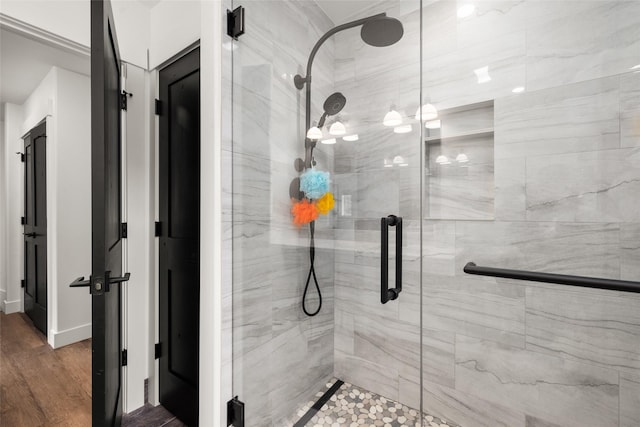 441/443 Karrow Ave, Whitefish, MT 59937 - full bath featuring a stall shower and wood finished floors