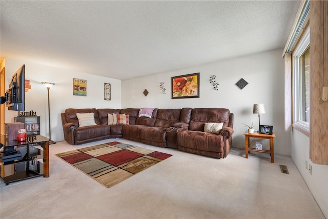 305 S Dell Dr, Havre, MT 59501 - carpeted living area with a textured ceiling