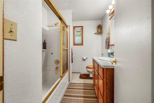305 S Dell Dr, Havre, MT 59501 - bathroom featuring a textured ceiling, vanity, combined bath / shower with glass door, and a textured wall