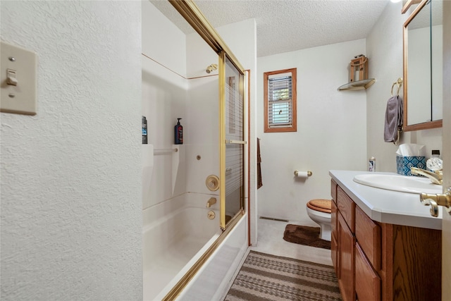 305 S Dell Dr, Havre, MT 59501 - full bathroom featuring vanity, a textured ceiling, bath / shower combo with glass door, and a textured wall