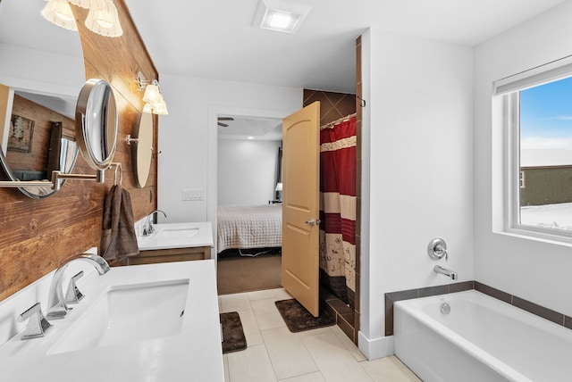 9 Blue Stem Way, Three Forks, MT 59752 - full bathroom with curtained shower, a garden tub, tile patterned floors, ensuite bath, and vanity