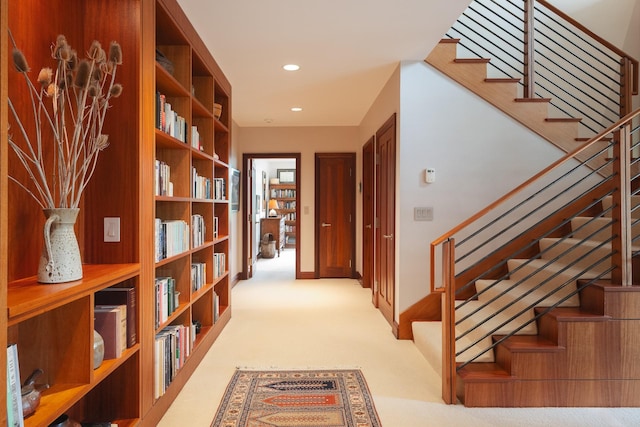 6601 Russian Joe Rd, Missoula, MT 59802 - corridor featuring stairs, carpet floors, and recessed lighting