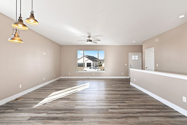 243 Stirling Loop, East Helena, MT 59635 - unfurnished living room featuring ceiling fan, wood finished floors, and recessed lighting
