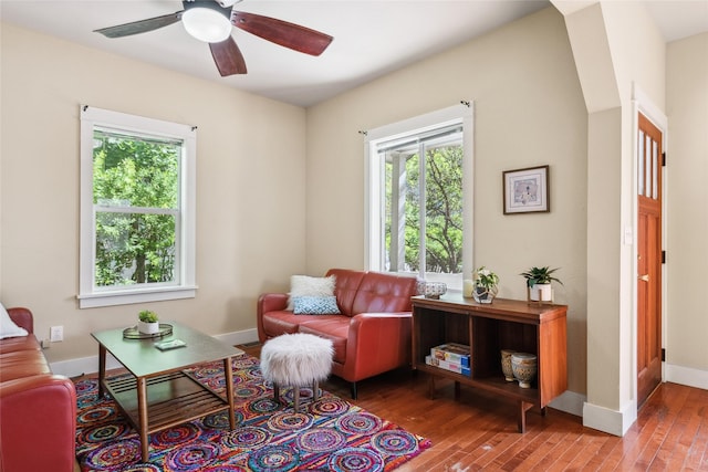 915 3rd St, Missoula, MT 59802 - sitting room with healthy amount of natural light, a ceiling fan, and hardwood / wood-style floors