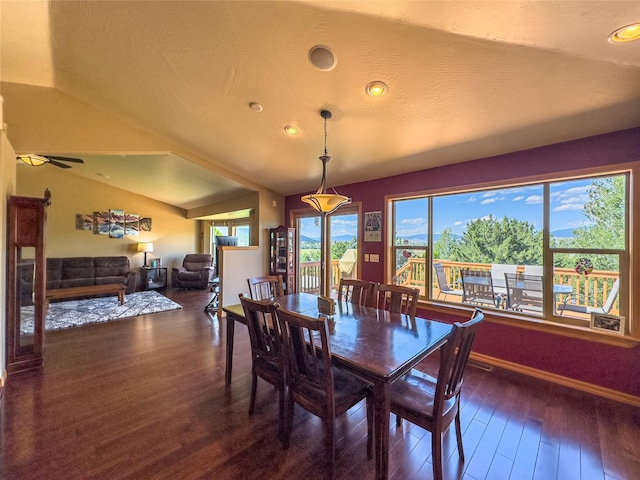 3640 Jack Dr, Missoula, MT 59803 - dining room with vaulted ceiling, wood finished floors, recessed lighting, and ceiling fan