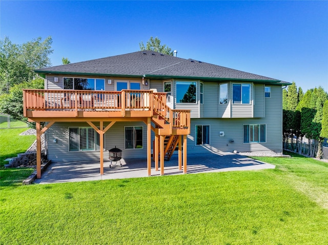3640 Jack Dr, Missoula, MT 59803 - back of property with a patio area, a deck, a yard, and stairs