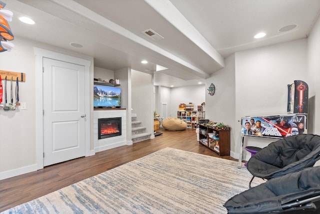 1735 Bluestone Dr, Kalispell, MT 59901 - living area featuring wood finished floors, recessed lighting, and a fireplace