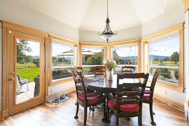 424 Saddle Ridge Rd, Hamilton, MT 59840 - dining room featuring healthy amount of natural light, lofted ceiling, and wood finished floors