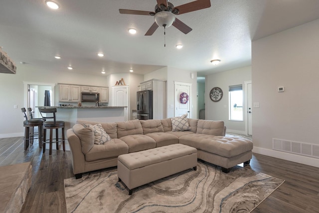 2110 Spring Wheat Loop, East Helena, MT 59635 - living room with ceiling fan, wood finished floors, and recessed lighting