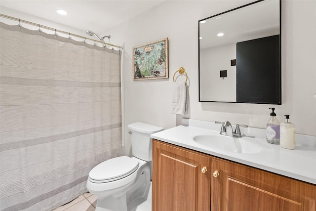 128 Mallard Loop, Whitefish, MT 59937 - bathroom with vanity, tile patterned flooring, recessed lighting, and a shower with curtain