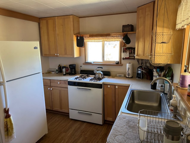 30 Idle Hour Way, Clinton, MT 59825 - kitchen with white appliances, dark wood-type flooring, light countertops, and brown cabinetry