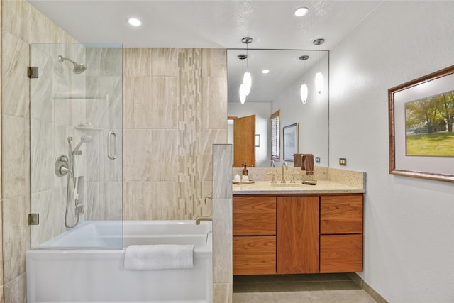 1087 Sunny Vista Rd, Helena, MT 59602 - bathroom with combined bath / shower with glass door, vanity, tile patterned flooring, and recessed lighting