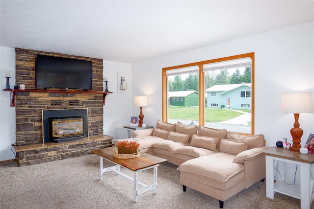 440 Dome Mountain Rd, Libby, MT 59923 - living area featuring carpet floors and a stone fireplace