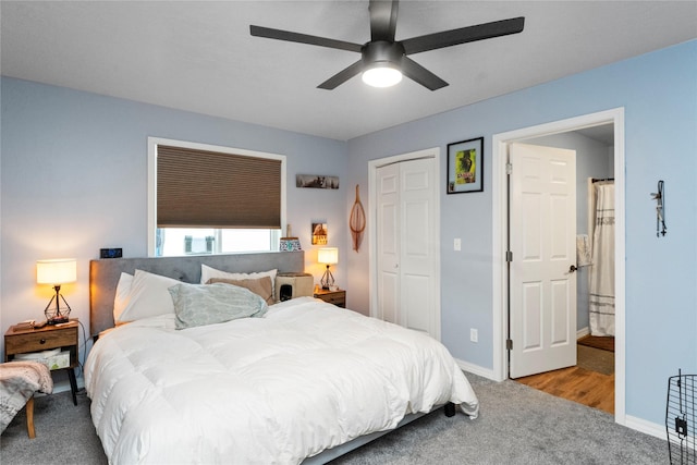 2009 22nd Ave S, Great Falls, MT 59405 - bedroom with carpet flooring, a closet, and a ceiling fan