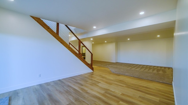 406 2nd Rd SW, Fairfield, MT 59436 - basement with light wood-style floors, stairs, and recessed lighting