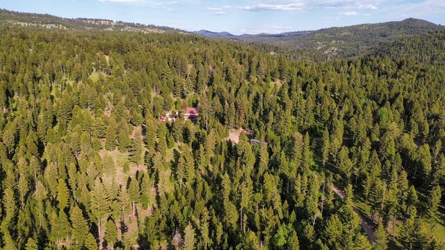 912 Muskrat Rd, Helmville, MT 59843 - aerial view of property and surrounding area with a heavily wooded area and mountains