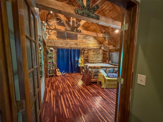 23254 Dayton Creek Rd, Proctor, MT 59929 - unfurnished bedroom with wood ceiling, wood finished floors, and wooden walls