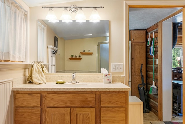 392 Leisure Ln, Sula, MT 59871 - bathroom featuring vanity and an enclosed shower