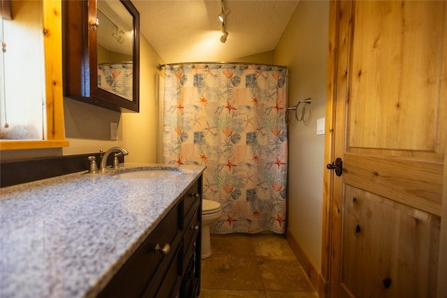 62 S Last Chance Gulch Gulch Unit 5, Helena, MT 59601 - bathroom with vanity, rail lighting, and a shower with shower curtain