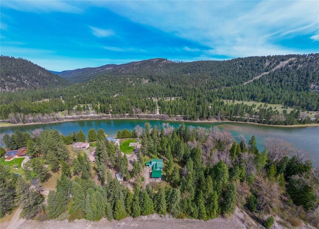 74 Cedar Crk, Libby, MT 59923 - aerial view of property's location featuring a heavily wooded area and a water and mountain view