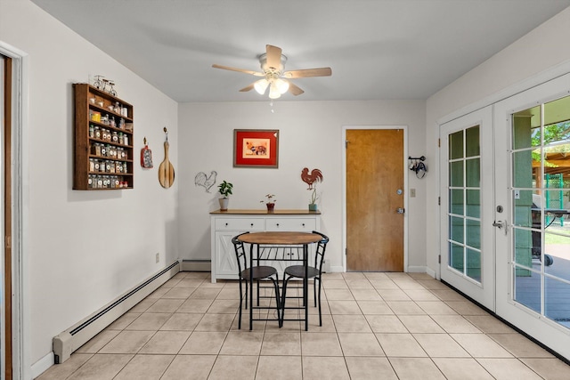 3906 Bellecrest Dr, Missoula, MT 59801 - dining room with a baseboard heating unit, a ceiling fan, french doors, and light tile patterned flooring
