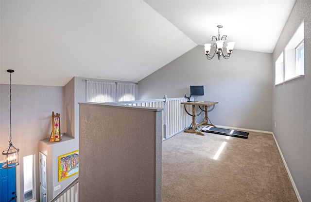 2702 Fleet St, Missoula, MT 59808 - interior space with a chandelier, carpet, and vaulted ceiling