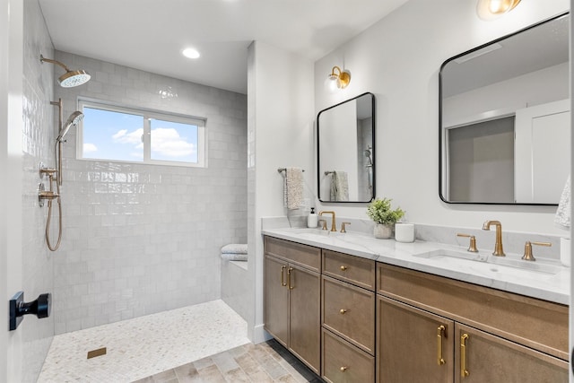 5465 Remington Dr, Missoula, MT 59808 - bathroom with double vanity, walk in shower, and recessed lighting