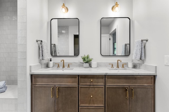 5465 Remington Dr, Missoula, MT 59808 - bathroom featuring double vanity and tiled shower