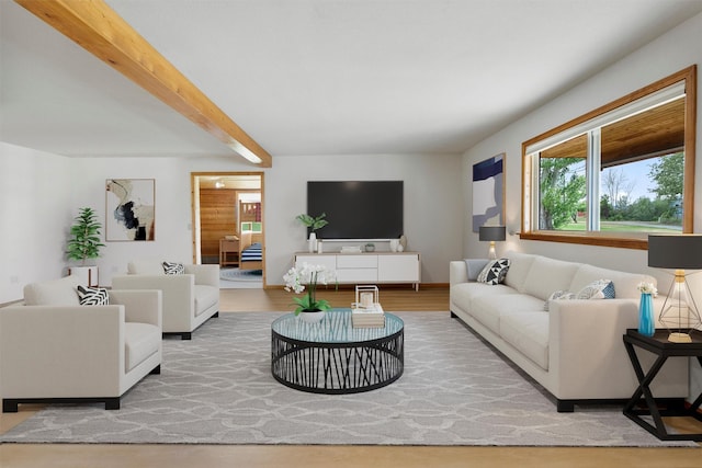 674 Porter Hill Rd, Stevensville, MT 59870 - living room featuring wood finished floors and beam ceiling