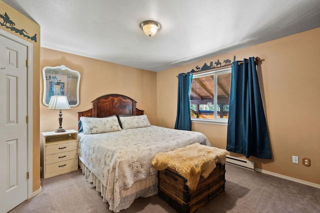 670 Potter Creek Rd, Olney, MT 59927 - bedroom with light carpet and a baseboard radiator