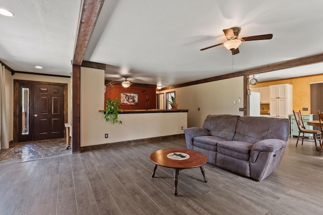 670 Potter Creek Rd, Olney, MT 59927 - living area featuring a ceiling fan and wood finished floors