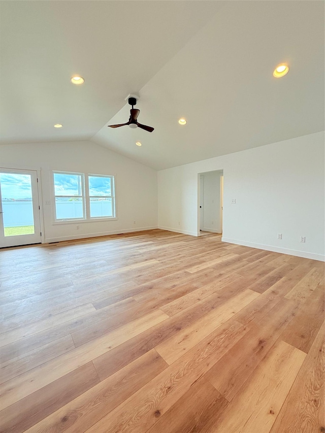 417 I St, Townsend, MT 59644 - empty room featuring vaulted ceiling, a ceiling fan, light wood-type flooring, and recessed lighting