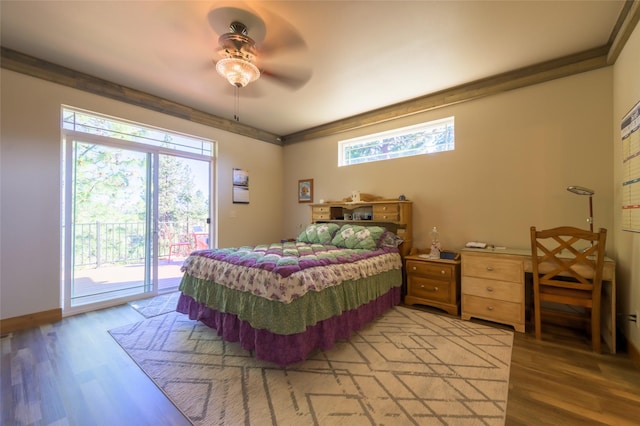10487 Coulter Pine St, Lolo, MT 59847 - bedroom featuring access to exterior, light wood-type flooring, and ceiling fan