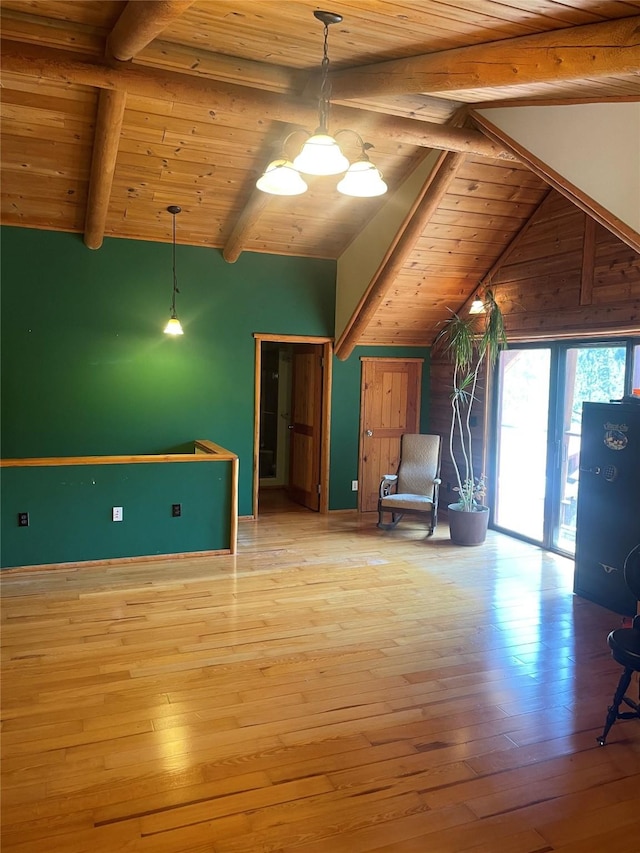 22550 Hill Rd, Clinton, MT 59825 - unfurnished living room featuring wooden ceiling and light wood-type flooring