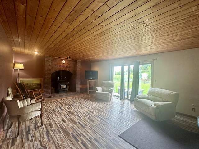 952 Chestnut Ave, Highwood, MT 59450 - living area featuring wooden ceiling, a wood stove, and wood finished floors