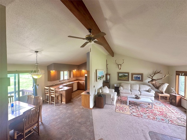 952 Chestnut Ave, Highwood, MT 59450 - living room featuring a textured ceiling and ceiling fan