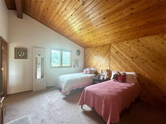 952 Chestnut Ave, Highwood, MT 59450 - bedroom with lofted ceiling, wood ceiling, and carpet