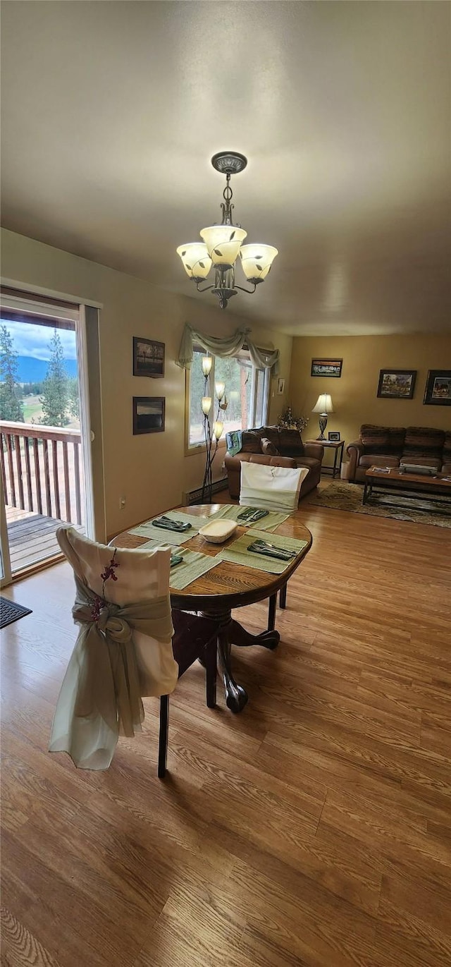 9 Cross Ln, Plains, MT 59859 - dining area featuring a chandelier, wood finished floors, and plenty of natural light