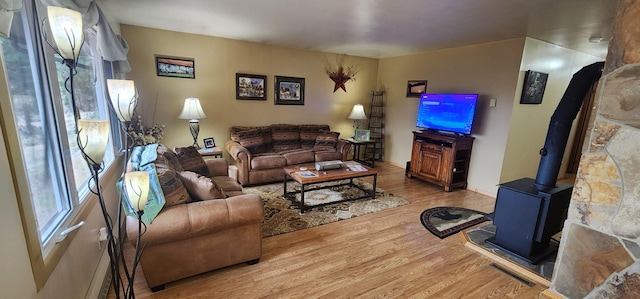 9 Cross Ln, Plains, MT 59859 - living room featuring wood finished floors and a wood stove