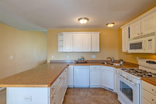 341 Northgate Loop, Helena, MT 59602 - kitchen with white appliances, a peninsula, open shelves, and white cabinets