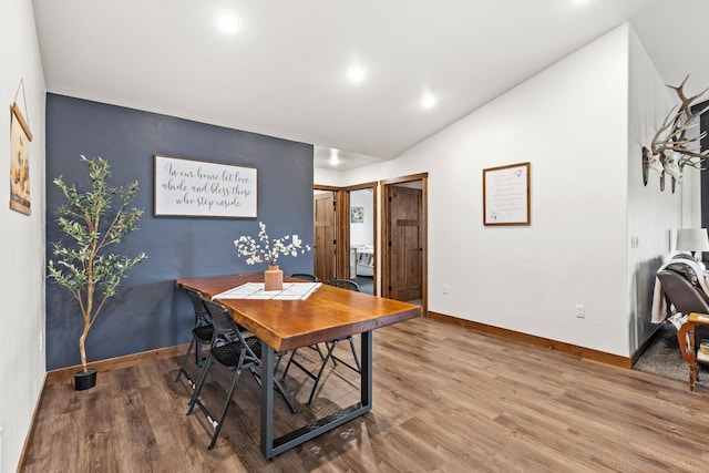 44 Kamloops Rd, Power, MT 59468 - dining room featuring lofted ceiling, wood finished floors, recessed lighting, and a desk