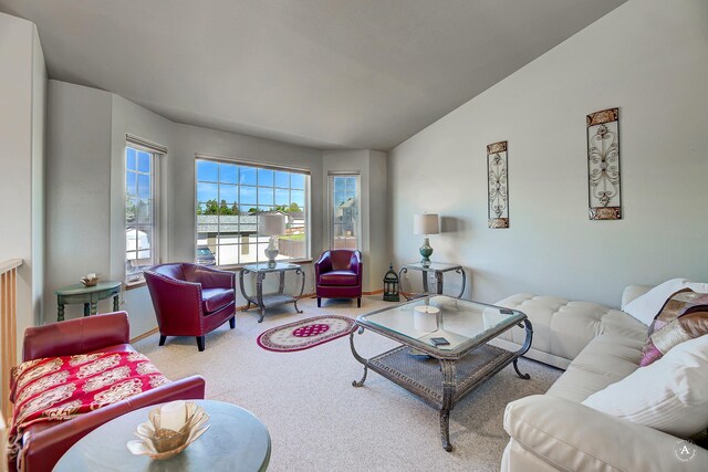 5835 Winter Wheat Dr, Helena, MT 59602 - carpeted living room with vaulted ceiling and baseboards