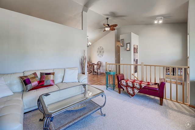 5835 Winter Wheat Dr, Helena, MT 59602 - living room with ceiling fan, lofted ceiling, and carpet flooring